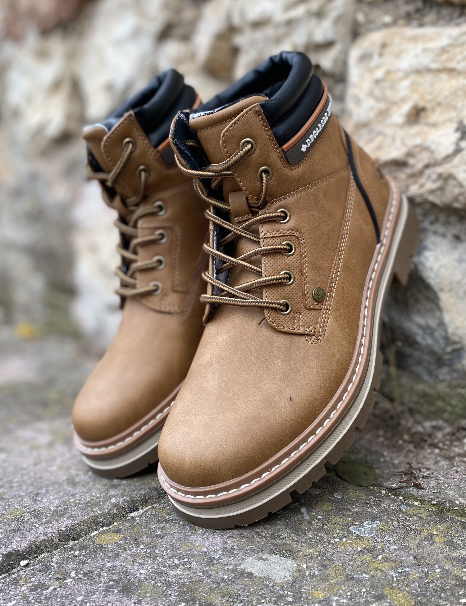 Ανδρικά κάμελ αρβυλάκια με τρακτερωτή σόλα από δερματίνη EL0970C φωτογραφία